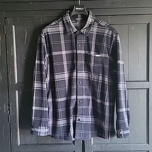 Eddie Bauer 2XL Black and Grey Fleece Flannel Button Up